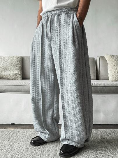 HUEFORM Men Grey Baggy Fit Wide Le Drawstring Waist Sweatpants Vacation Drawstring Sweatpants, The Thick, Textured Fabric Provides Both Support And Warmth For Husband, Boyfriend Gifts For Men Winter