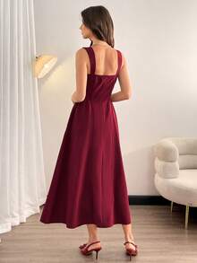 SHEIN Tall Váy dạ hội thanh lịch cổ điển dành cho nữ có túi, váy dự tiệc trà thường ngày, lễ hội, tiệc tùng, kỳ nghỉ hè, váy dạ hội, váy dự tiệc sinh nhật, khách dự tiệc cưới - Đỏ - Xem 3