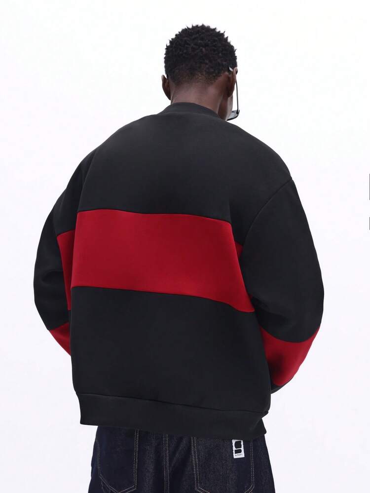 Mock Neck Color Block Panelled Sweatshirt