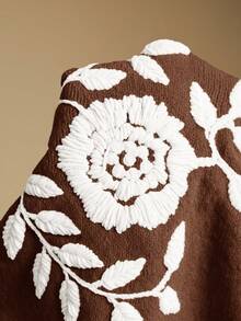 Poéselle 秋冬季休闲复古圆领长袖女式毛衣 - 巧克力棕 - 查看 9