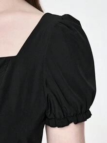 ROMWE Goth Váy tay bồng thêu hình trái tim thời trang cỡ lớn - màu đen - Xem 5