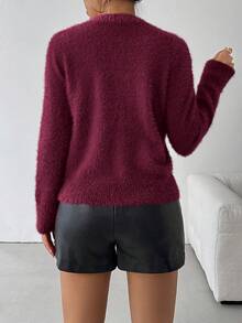 SHEIN Clasi 女士优雅串珠圆领毛衣，秋冬新年服装 - 酒紅色 - 查看 2