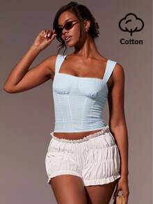 Athîral Women's Plaid Gingham Pattern Sweetheart Neck Top, Suitable For Summer