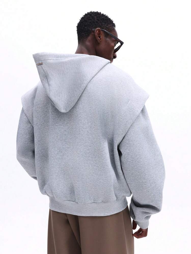 플리츠 디테일이 있는 풀 지퍼 후드 티셔츠