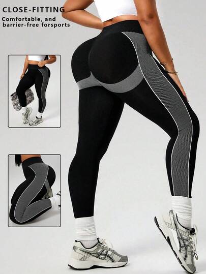 Rhythm Era Plusstorlek svarta sömlösa sportleggings för kvinnor, yogabyxor i 3/4-storlek