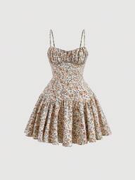 SHEIN MOD Vestido cami impressão floral dits busto franzido bainha com babado