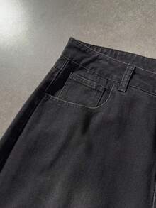 ROMWE MEN Street Life Men's Casual Washed Curved Denim Shorts - Black - View 6