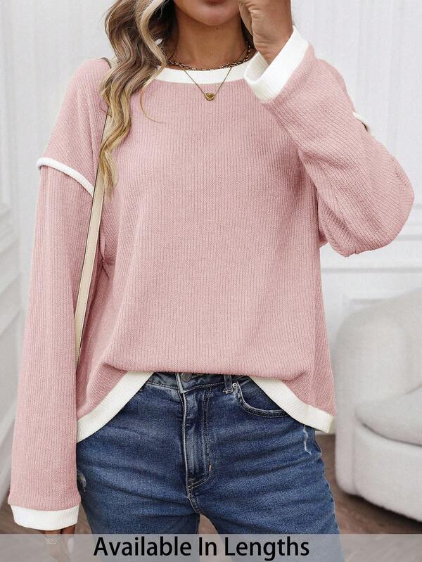 SHEIN PETITE CURVE Plus Size Women's Casual Patchwork Contrast Color Long Sleeve Sweatshirt Valentine's Day In Fall/Winter