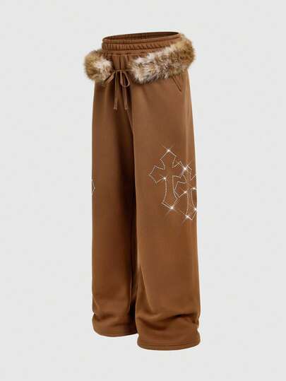 Street Life Men's Curved Blade Fuzzy Waist Tie Wide Leg Casual Sweatpants