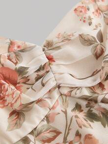 SHEIN MOD 女士复古印花褶皱开衩中长连衣裙，米色女士连衣裙，仙女裙，正式礼服，新年夜，新年，新年派对礼服，节日礼服，新年女装，派对女士连衣裙 - 彩色 - 查看 3