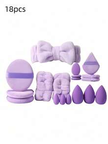 Zestaw pędzli do makijażu 3/18/25/32 szt. Wodoodporna kosmetyczka, opaska na głowę, gąbki, puszek do pudru dla kobiet, profesjonalny zestaw do makijażu, podróż, do użytku domowego, prezent świąteczny, urodzinowy, przybory kosmetyczne, akcesoria kosmetyczne - Fioletowy - Zobacz 18