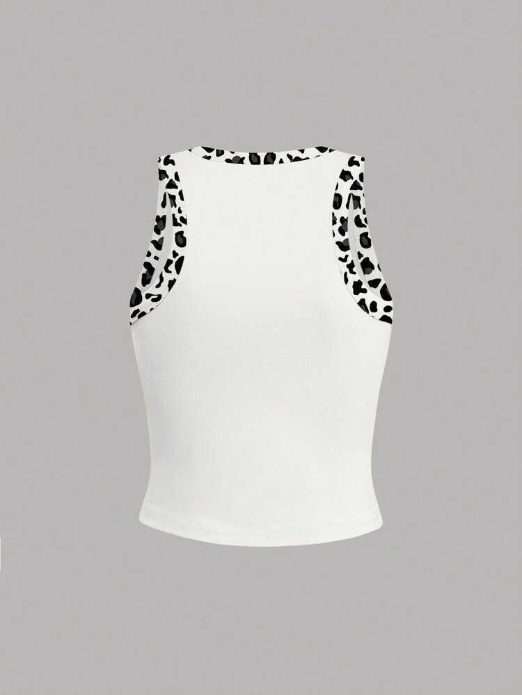 Women's Leopard Print Bow Decor Round Neck Casual Tank Top - Multicolor - View 2