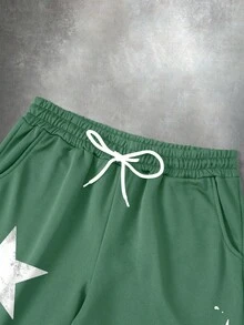 Manfinity EMRG Bộ 2 áo hoodie và quần nỉ in họa tiết đường phố thường ngày cho nam, trang phục mùa thu - màu xanh lá - Xem 5