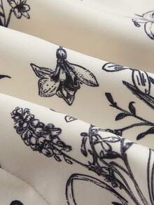 SHEIN MOD 收腰女士黑白碎花中国风泡泡袖短款连衣裙，职业装，塑身连衣裙 - 彩色 - 查看 4