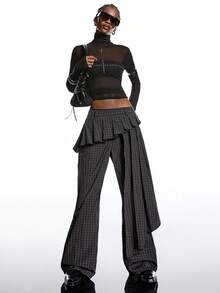 LYSMO 2025 New Arrive Minimalism Winter New Year Women's Fashion Plaid Pleated Flare Leg Suit Pants, Winter For Women , Christmas New Year Thanksgiving Chic Stylish Collection - Multicolor - View 6