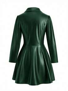 DreamSkyne Plus Size Women Minimalist Cinched Waist Mid-Length Jacket, Suitable For Commuting, Autumn/Winter - Dark Green - View 2