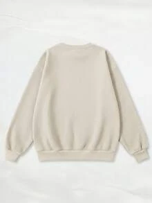 EMERY ROSE Lemon Print Casual Crew Neck Fleece Long Sleeve Sweatshirt, Suitable As A Gift For Friends, Autumn/Winter - Beige - View 2