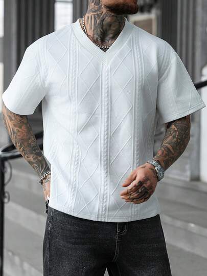 Manfinity Homme Men's Mature Casual INS Bestselling V-Neck T-Shirt, High-End And Elegant. Suitable For Daily Wear, Business Attire, Various Occasions, Great Gift For Boyfriend Or Father V Neck Knit Shirt Men