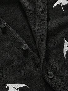 ROMWE MEN Anime Men's Dark Bat Embroidery Cardigan - Black - View 5