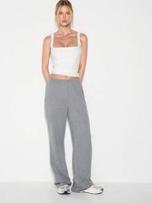 KIZN 宽松阔腿棉混纺运动裤，弹性腰带设计，适合日常休闲居家穿着，全天舒适。 - 灰色 - 查看 5