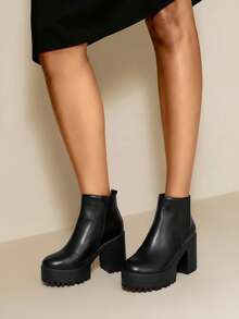 Daringsoles 女式一脚蹬踝靴，粗跟，防水台，拉链开合，适合春秋季节