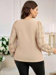 Reflora Áo cánh ren hoa hướng dương thêu họa tiết vỏ sò cỡ lớn cho nữ, Thu/Đông - Màu be - Xem 2