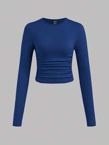 SHEIN EZwear 3件套女士休闲纯色圆领褶皱长袖T恤，秋冬季 - 彩色 - 查看 5