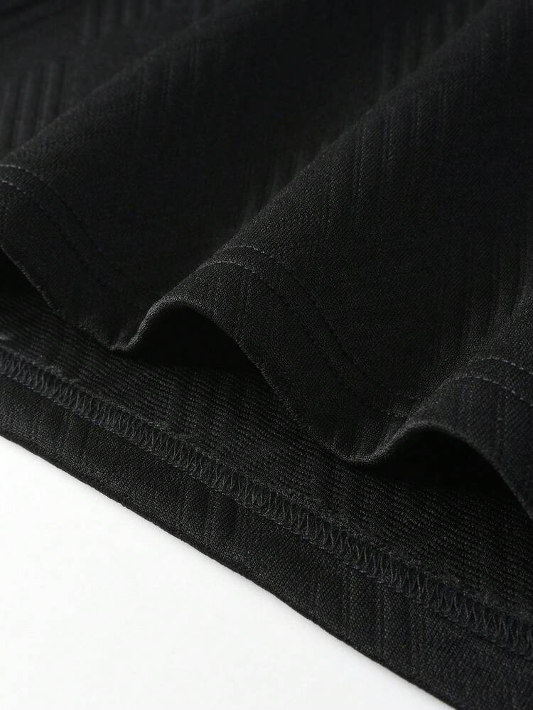 Manfinity Mode Men's Long Sleeve Textured Fabric Patchwork Plaid Pattern Polo Shirt, Suitable For Autumn/Winter Casual Wear And Outdoor Matching Men Knit Shirt Men Blk Shirts Polo Shirts For Men Long Sleeve Business Casual Tops Men Old Money,Daily Leisure, Weekend Trips, Outdoor Activities, Travel Expeditions, Relaxed Work Environments Or Semi-Formal Occasions, Boyfriend/Husband Gift, Anniversary /Birthday Gift Party Christmas New Years Wedding - Black - View 7