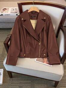 GlowEve CURVE Áo khoác ngắn tay dài cỡ lớn dành cho nữ, Áo khoác mô tô ngắn thời trang đa năng, thường ngày, thích hợp mặc hàng ngày, giúp thon gọn - Đồng - Xem 1