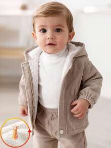 Souflis Souflis 1件婴儿男女通用灯芯绒连帽拉链外套，尺码6个月至3岁，适合通勤、上学、休闲、旅行、运动、居家、婴幼儿/外套穿着，秋冬季男女宝宝连帽衫，春秋季男女宝宝外套，春季男女宝宝春季外套，秋季男女宝宝外套