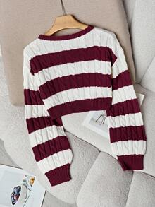 Franclia Áo len xoắn tay đèn lồng màu tương phản cơ bản dành cho nữ, phù hợp cho mùa xuân và mùa thu - Màu Đỏ Sâu - Xem 2