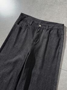 ROMWE MEN Goth 男士休闲时尚街头哥特风十字植物印花宽松阔腿牛仔裤 - 黑色 - 查看 5