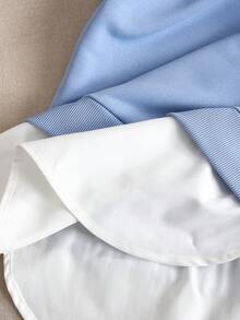 SHEIN Áo nỉ nữ tuổi teen cổ sơ mi phối nhiều mảnh, trang trí nơ, tay dài, kiểu chui đầu, co giãn, thích hợp cho mùa thu/đông. - Màu xanh lam - Xem 7