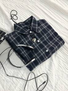 Elamini 女士休闲宽松复古格子衬衫，时尚百搭，秋冬衬衫 - 彩色 - 查看 5