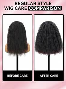 9AM HAIR STORE 无留发 V 型分缝带弹性抽绳保护型非裔卷发无胶假发，180% 密度，14-16 英寸波波头，18-30 英寸长发，自然黑色，外观自然，适合初学者，快速发货，编织无胶情人节真人发无蕾丝假发，自然无胶假发，适合浪漫约会，女士适用 - S1 - 查看 13