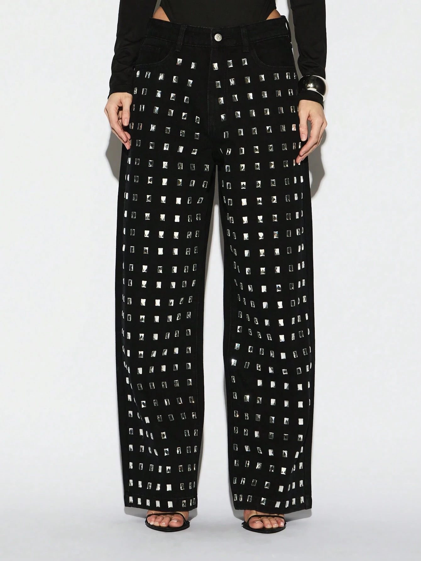 KIZN High Rise Studded Wide Leg Jeans