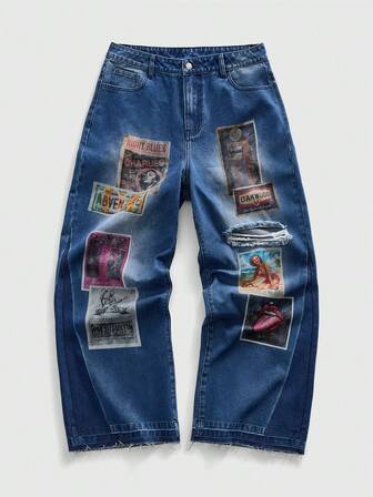 Street Life Herren Straight Leg Jeans mit Figurenprint und Destroyed-Effekt