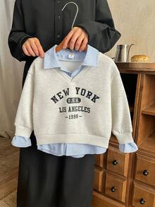 Pixure Young Kid Casual Versatile Commuting School Style Loose Fit Sweatshirt With Shirt Collar,Casual And Stylish, Suitable For Autumn And Winter Wear,Kids' Sweatshirt - Multicolor - View 4