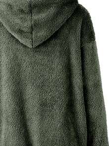 INAWLY 大码女式纯色撞色毛领长袖夹克，适合感恩节和冬季 - 墨綠色 - 查看 4