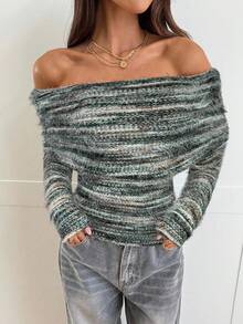 Aloruh Women's Sexy & Elegant Off Shoulder Ruched Fitted Long Sleeve Knit T-Shirt - Multicolor - View 4