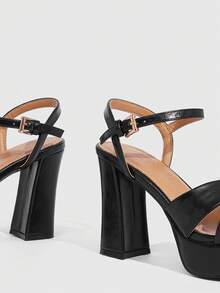 CUCCOO SZL Women's Casual Solid Color Thick Heel Platform Sandals For Christmas Valentine's Day Spring Shoes Prom Heels - Black - View 5