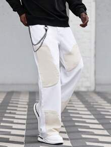 Manfinity Roughcore Men's Patchwork Pocket Loose Casual Wide Leg Jeans For Boyfriend & Husband - Multicolor - View 6