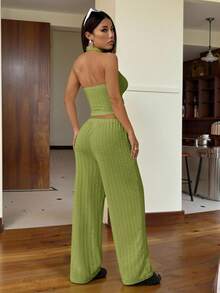 SHEIN EZwear 青柠绿针织女式休闲紧身两件套 - 青檸色 - 查看 2