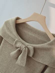 Franclia 女士简约时尚翻领蝴蝶结露肩长袖纯色针织套头衫秋冬女装女士毛衣短款上衣毛衣上衣蝴蝶结毛衣露肩毛衣女士秋装秋季女装秋季秋装女装秋季女装秋季女装秋季女装秋季女装优雅时尚休闲通勤商务办公日常休闲百搭气质都市教师职业装 - 卡其色 - 查看 4