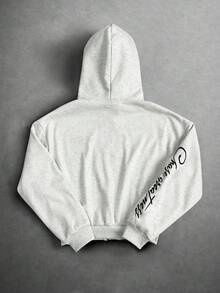 PAVTROS 男士字母刺绣连帽拉链长袖卫衣，灰色 - 灰色 - 查看 3