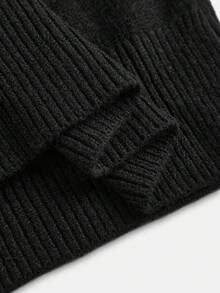 SHEIN 青少年女孩休闲日常黑色钩针装饰圆领长袖修身毛衣和钩针装饰裤子套装 - 黑色 - 查看 9