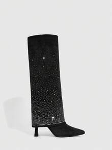 CUCCOO SZL Botas altas para mujer de tacón fino y puntera estrecha, de estilo casual y moda - Negro - Ver 2