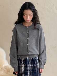 DAZY Tween Girl Fall/Winter New Loose Fit Gray Cardigan Sweater For Girls - Grey - View 4