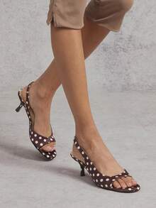 SHUZIA Women's Minimalist Polka Dot Print Sling-Back Stiletto Heel Sandals For Christmas - Brown - View 2