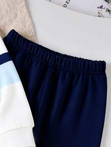 SHEIN Playful Pals 2 pièces Ensemble décontracté pour bébé garçon, sweat-shirt à col ras-du-cou à manches longues avec imprimé rayé de cheval et pantalon, convient pour les sorties en automne/hiver - Multicolore - Voir 5